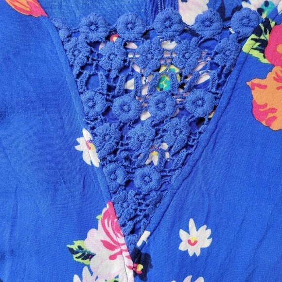 Matilda Jane Romper Size M Blue Floral Crochet Accent Drawstring Waist Pockets - Picture 4 of 10